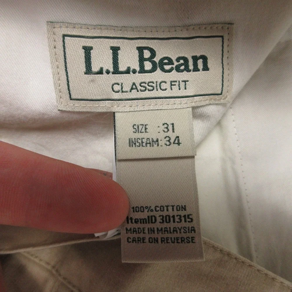 LL Bean Pants Mens 31x34 Beige Classic‎ Fit Cotton Canvas Outdoor Work Hiking